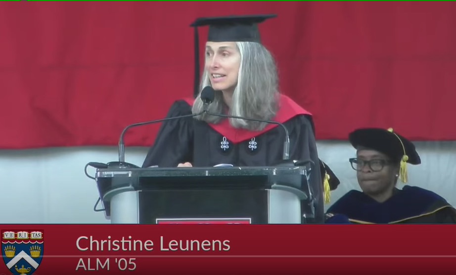 Christine Leunens in cap and gown at commencement