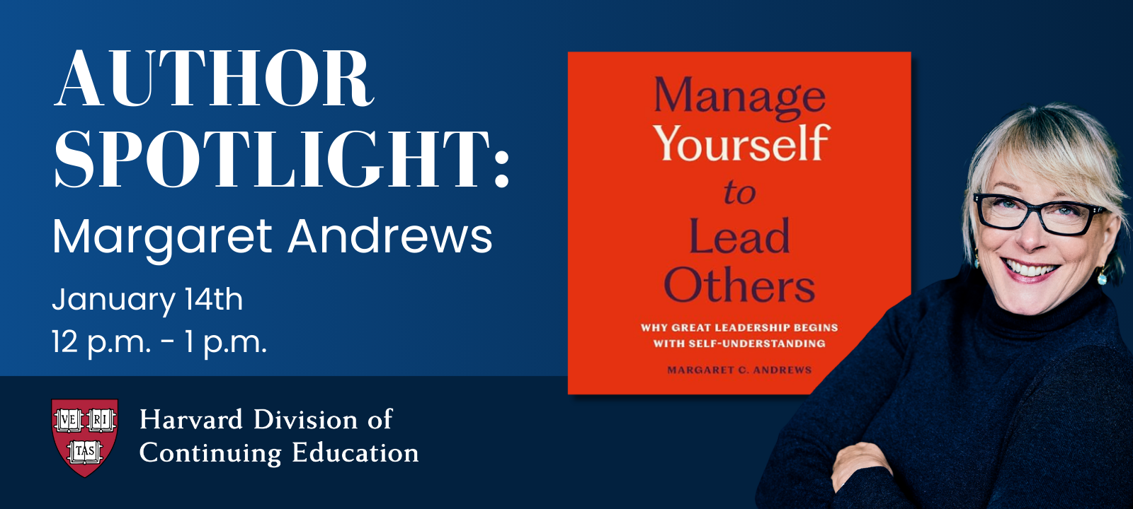 A blonde woman with glasses and the front cover of a book