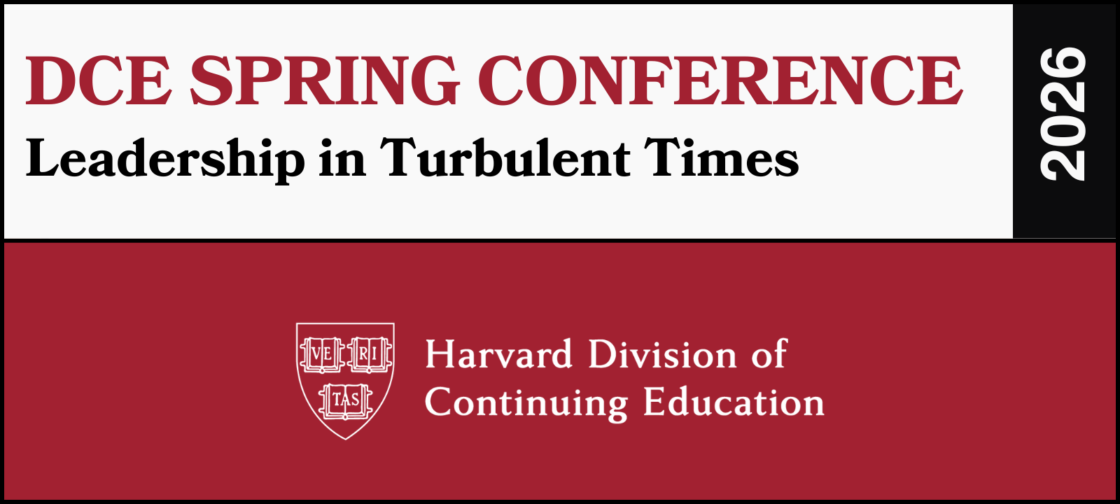 Event banner for DCE Spring Conference with red lettering and white background.